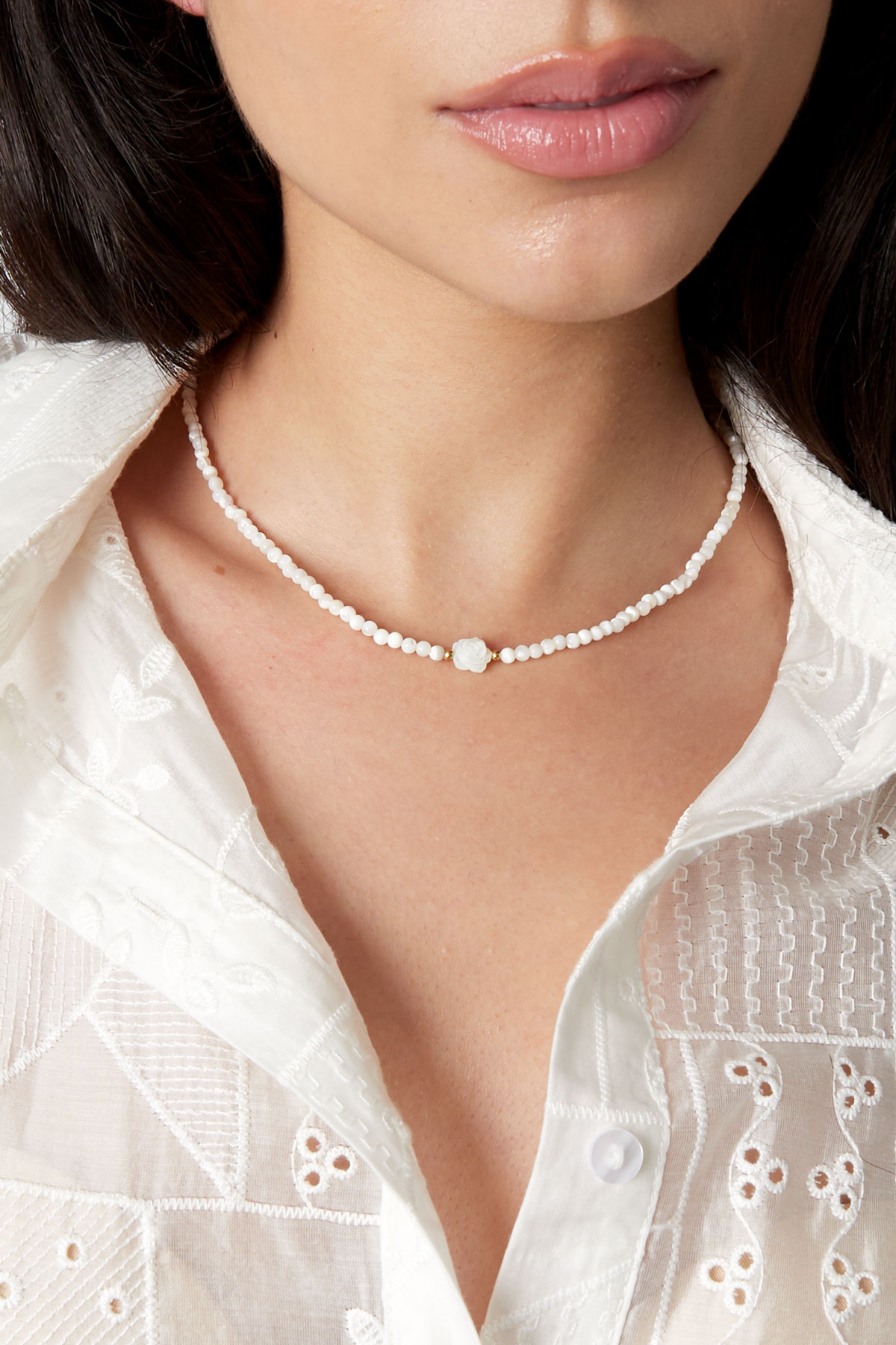 Collier perles blanches - blanc/or Image3